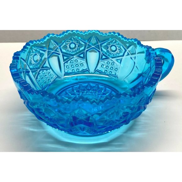 Blue Quintec Heritage Pattern Handled Nappy Dish with Sawtooth Rim 7" Across - Picture 8 of 10